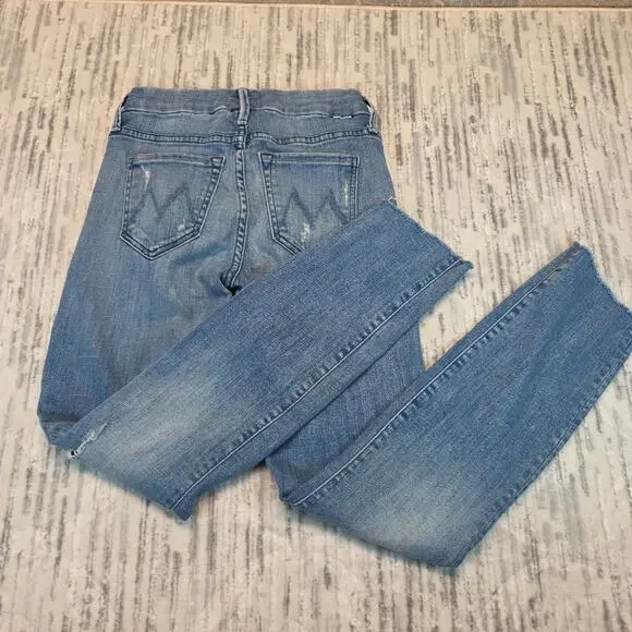 MOTHER Looker Ankle Step Fray Jeans Womens Light Blue Sz 23